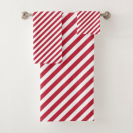Diagonal red and white stripes pattern badhandtuch set