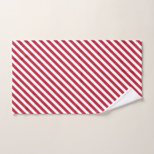 Diagonal red and white stripes pattern badhandtuch set (Handtuch)