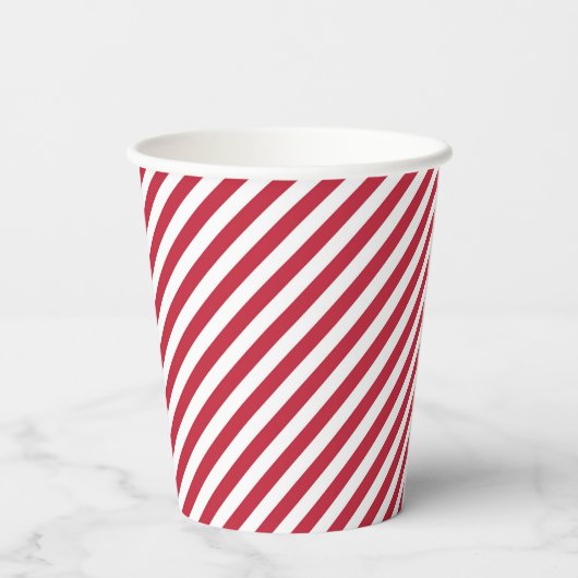 Diagonal red and white stripes pattern pappbecher (Rückseite)