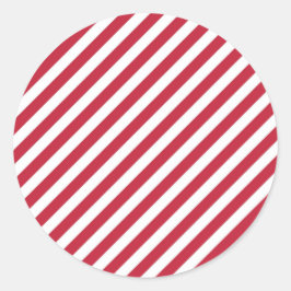 Diagonal red and white stripes pattern runder aufkleber
