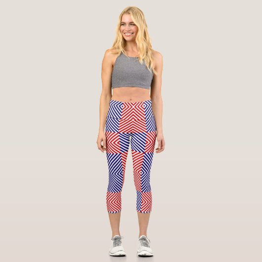 Diagonal Red Blue Capri Leggings (Vorderseite)