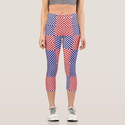 Diagonal Red Blue Capri Leggings (Vorderseite)