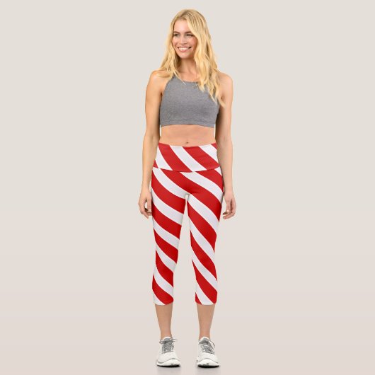 Diagonal Red Stripe Capri Leggings (Vorderseite)