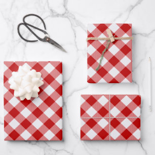 Diagonal Red White Squares Buffalo Karierter Karo Geschenkpapier Set