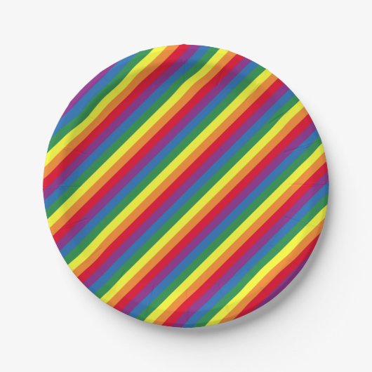 Diagonal-Regenbogenmuster Pappteller (Vorderseite)