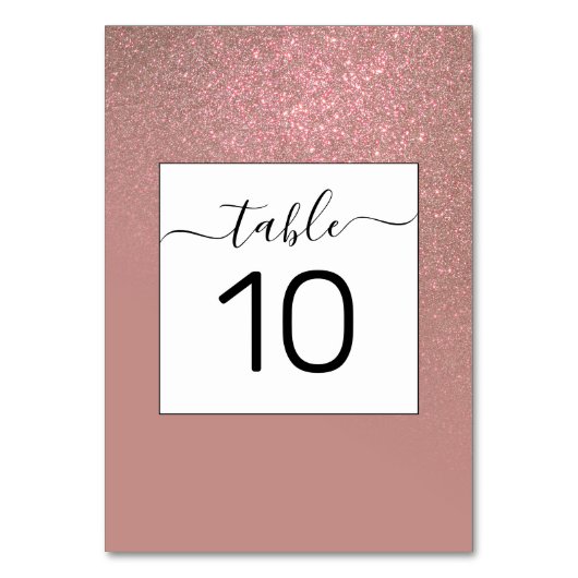 Diagonal Rose Gold Glitzer Gradient Ombre Tischnummer (Vorderseite)