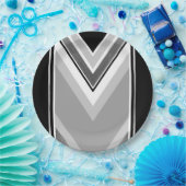 Diagonal, schwarz, grau, metallisch gestreift pappteller (Party)