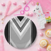 Diagonal, schwarz, grau, metallisch gestreift pappteller (Party)