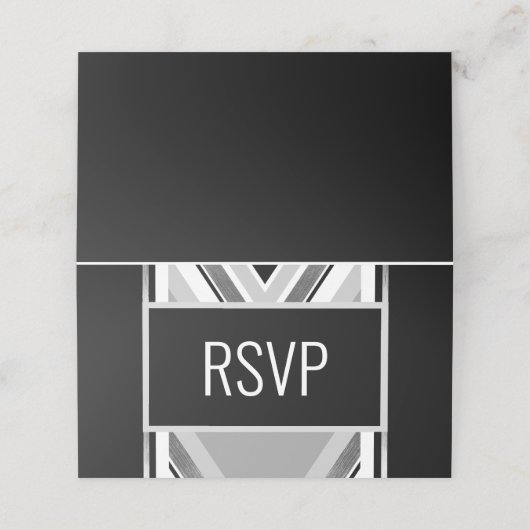 Diagonal schwarz, grau, metallisch gestreift platzkarte (Außenseite Aufgefaltet)