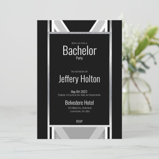 Diagonal schwarz, grau, metallisch gestreift rette save the date (Stehend Vorderseite)