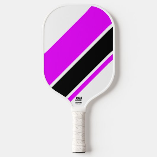 Diagonal Schwarz-Rosa-Streifen auf Weiß Pickleball Schläger (Vorderseite)