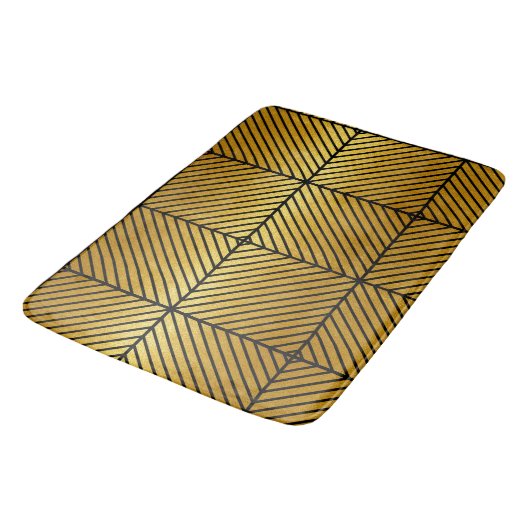 Diagonal Schwarz Streifen Gold Blätter Textur Bath Badematte (Schrägansicht)