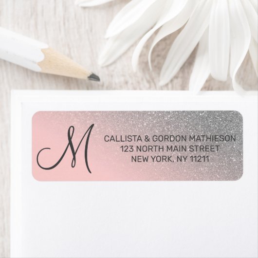 Diagonal Silber Rosa Ombre Gradient Monogramm (Insitu)