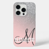 Diagonal Silber Rosa Ombre Gradient Monogramm Case-Mate iPhone Hülle (Rückseite)