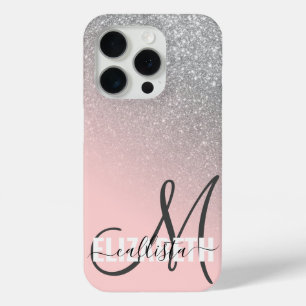 Diagonal Silber Rosa Ombre Gradient Monogramm Case-Mate iPhone Hülle
