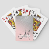 Diagonal Silber Rosa Ombre Gradient Monogramm Spielkarten (Rückseite)