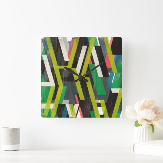 Diagonal-Slipstream-Muster Quadratische Wanduhr (Zuhause)