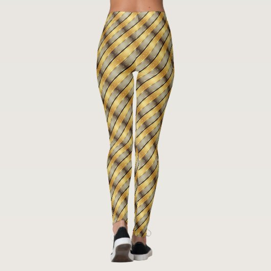 Diagonal Stripe Brown Gold Metallic Glossy Leggings (Rückseite)