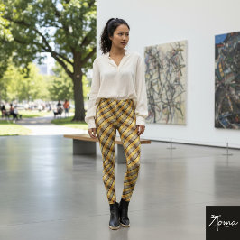 Diagonal Stripe Brown Gold Metallic Glossy Leggings