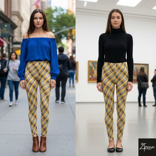 Diagonal Stripe Brown Gold Metallic Glossy Leggings