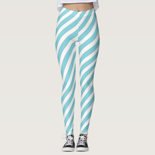 Diagonal Stripe Muster Light Blue Leggings (Vorderseite)