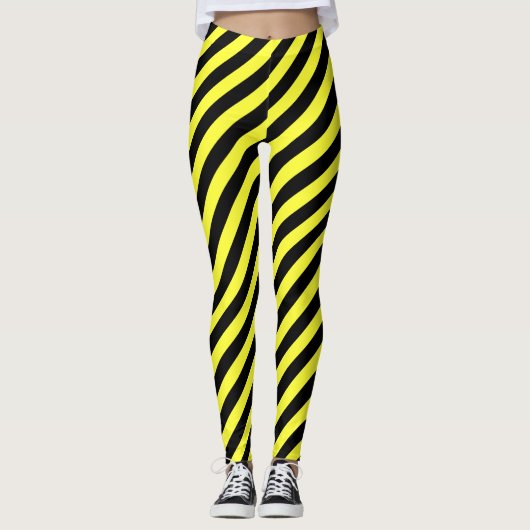 Diagonal Stripe Muster Schwarz-Gelb Leggings (Vorderseite)