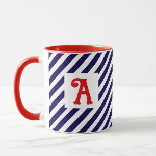 Diagonal Stripes Patriotic Initial Tasse