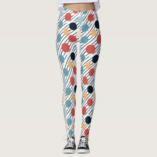 Diagonal Stripes Polka Dots Sketch Leggings (Vorderseite)