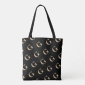 Diagonal Tan Monogram Muster auf schwarzem Hinterg Tasche (Rückseite)