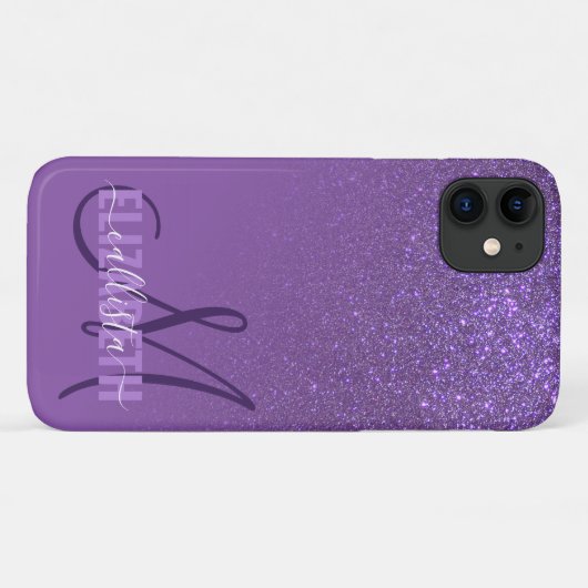 Diagonal Violet Lila Glitzer Gradient Monogramm Case-Mate iPhone Hülle (Rückseite (Horizontal))