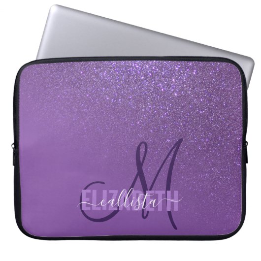 Diagonal Violet Lila Glitzer Gradient Ombre Laptopschutzhülle (Vorderseite)