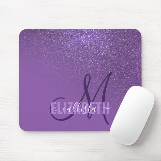 Diagonal Violet Lila Glitzer Gradient Ombre Mousepad (Mit Mouse)