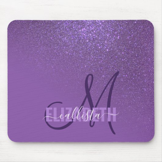 Diagonal Violet Lila Glitzer Gradient Ombre Mousepad (Vorne)