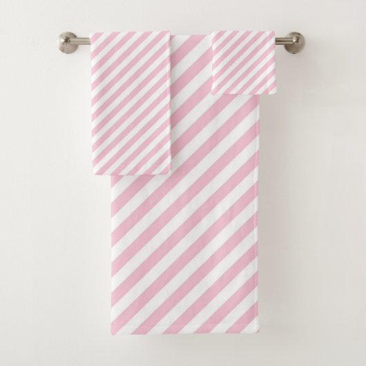 Diagonal white and pink stripes pattern badhandtuch set (Insitu)