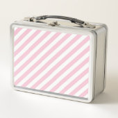 Diagonal white and pink stripes pattern metall brotdose (Vorderseite)