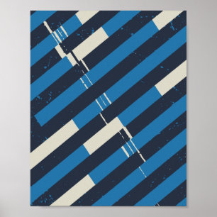 Diagonale blaue Streifen mit Grunge-Textur Poster