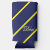 Diagonale blaue und gelbe Streifen mit Papattext Selters Dosenkühler (Rückseite)