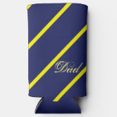 Diagonale blaue und gelbe Streifen mit Papattext Selters Dosenkühler (Vorderseite)