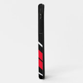 Diagonale, hellrote, weiße Streifen auf schwarz Case-Mate iPhone Hülle (Hinten/Links)