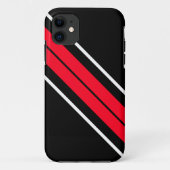 Diagonale, hellrote, weiße Streifen auf schwarz Case-Mate iPhone Hülle (Rückseite)