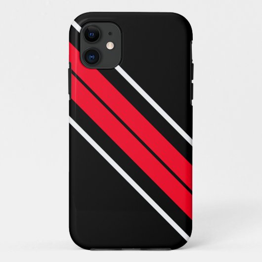 Diagonale, hellrote, weiße Streifen auf schwarz Case-Mate iPhone Hülle (Rückseite)