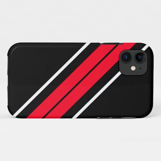 Diagonale, hellrote, weiße Streifen auf schwarz Case-Mate iPhone Hülle (Rückseite (Horizontal))