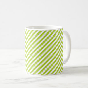 Diagonale Limettengrün- und weiße Streifenmuster Kaffeetasse