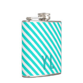 Diagonale Neonblau-weiße Streifen Initialen Flachmann (Rechts)