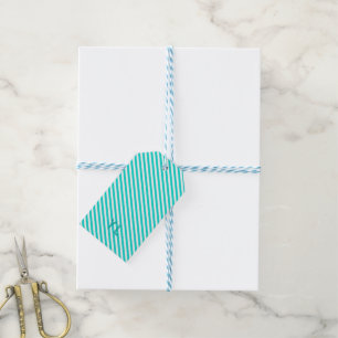 Diagonale Neonblau-weiße Streifen Initialen Geschenkanhänger