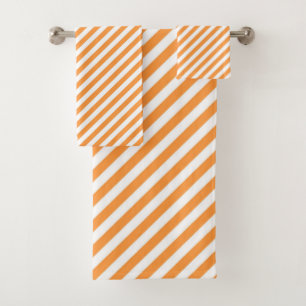 Diagonale orange und weiße Streifenmuster Badhandtuch Set