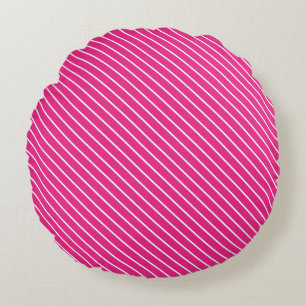 Diagonale pinstreifen - fuchsienrosa und weiß rundes kissen
