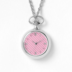 Diagonale Pinstreifen - Muschel pink und weiß Armbanduhr
