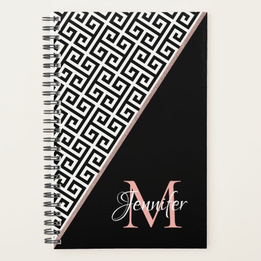 Diagonale Rose Gold Foil Griechisch Key Black Mono Planer (Vorderseite)