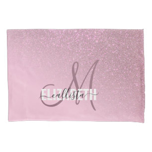 Diagonale Rose Rosa Glitzer Gradient Ombre Monogra Kissenbezug